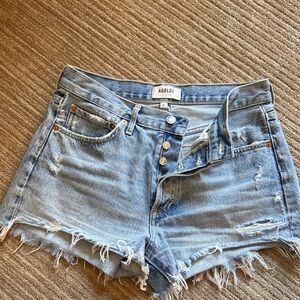 Agolde Light Blue Frayed Jean Shorts